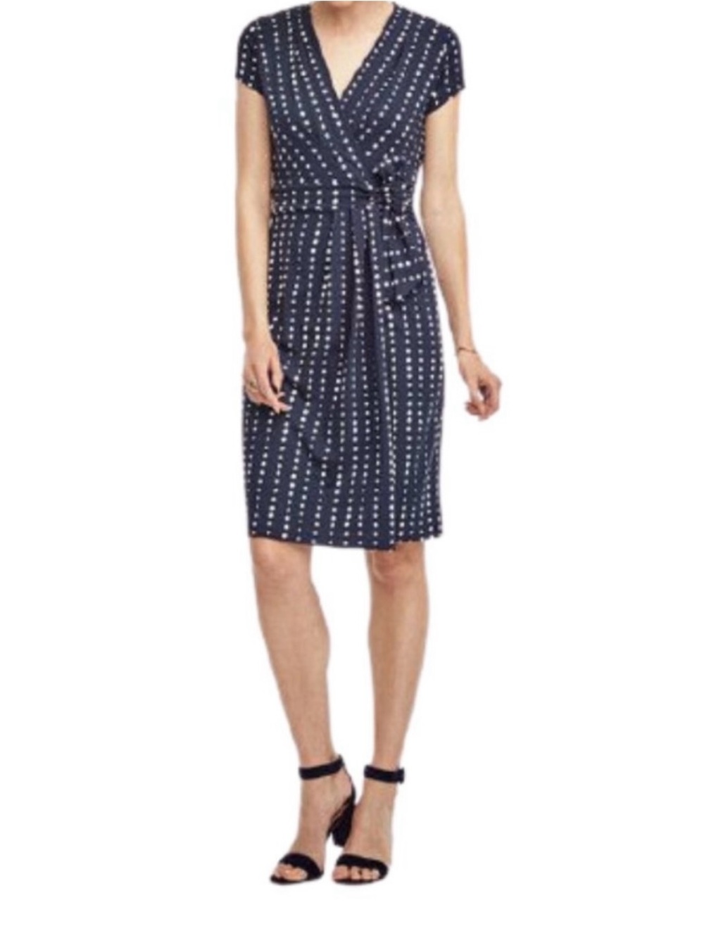 NWT ANN TAYLOR NAVY POLKA DOT WRAP DRESS SIZE 0P